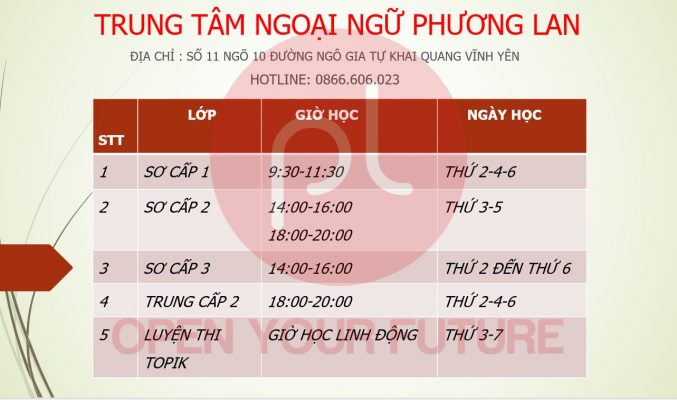 tuyển sinh lớp tiếng hàn sơ cấp 2