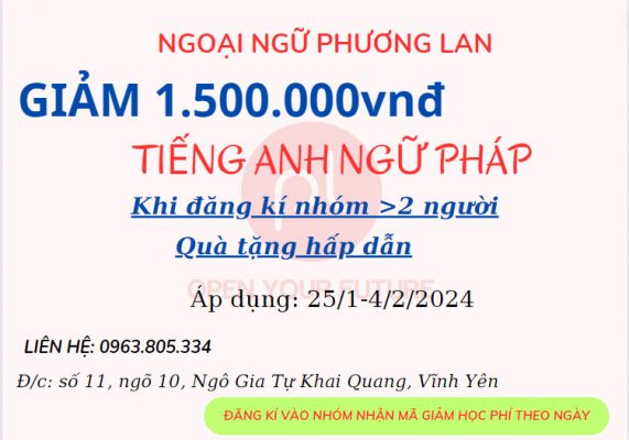 tiếng anh lớp 9 giảm học phí Tết