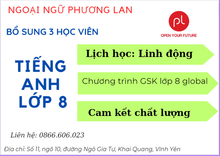 tiếng anh lớp 8 tại Vĩnh Phúc