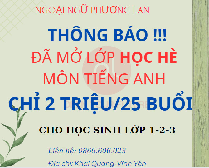 tiếng anh học hè cho con tại Vĩnh yên