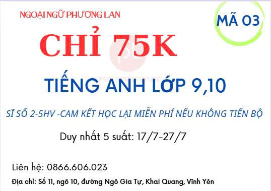 tiếng anh lớp 9 10 tại Vĩnh Yên