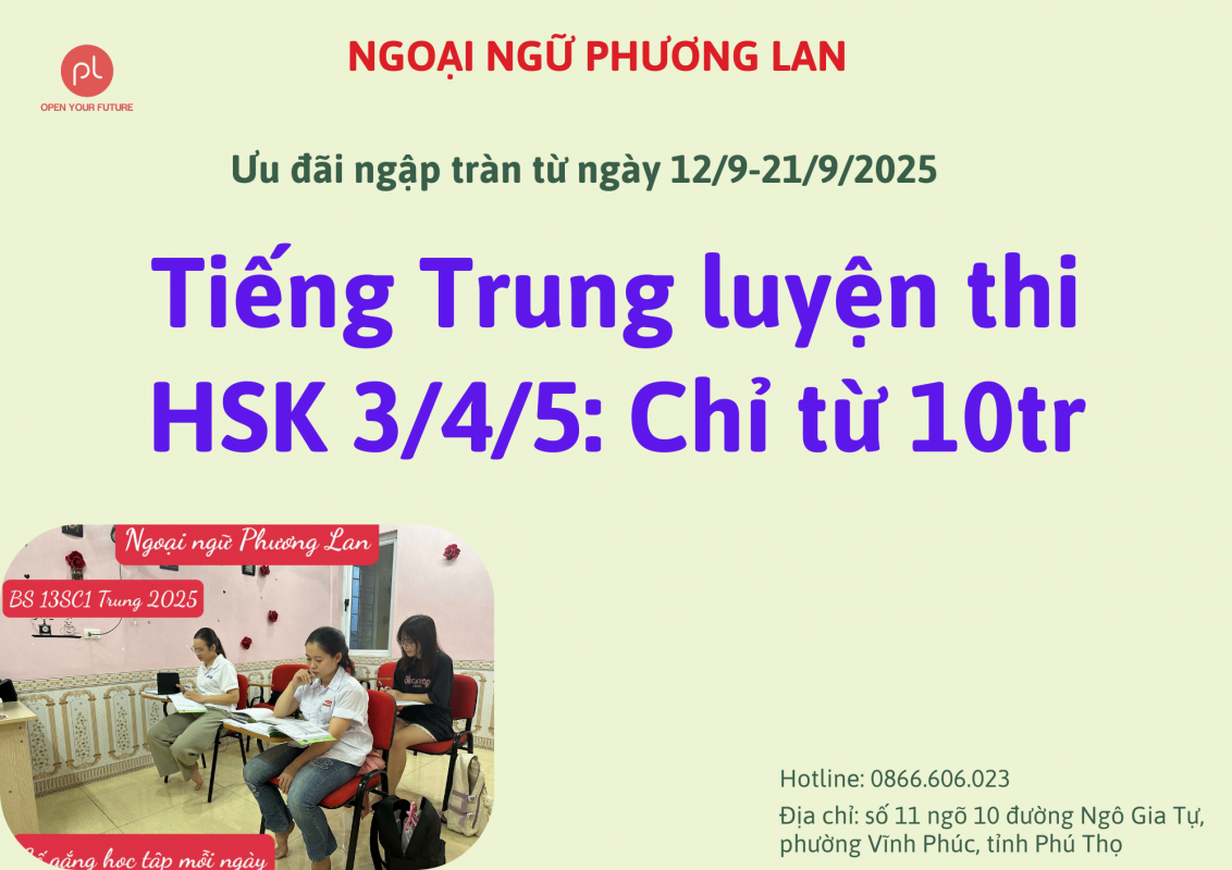 Học tiếng Trung tại Vĩnh Phúc